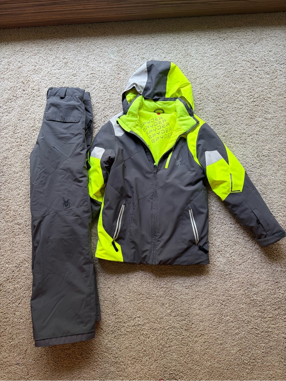 Spyder Kids Gray and Neon Yellow Colorblock Ski Jacket & Pants